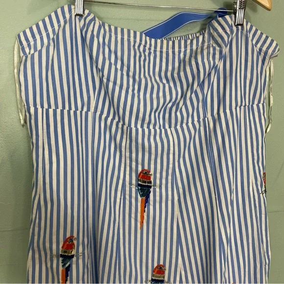 Anthropologie Maeve Tie Back A Line Maxi Dress Striped Blue Beaded Birds 24W - Picture 3 of 16